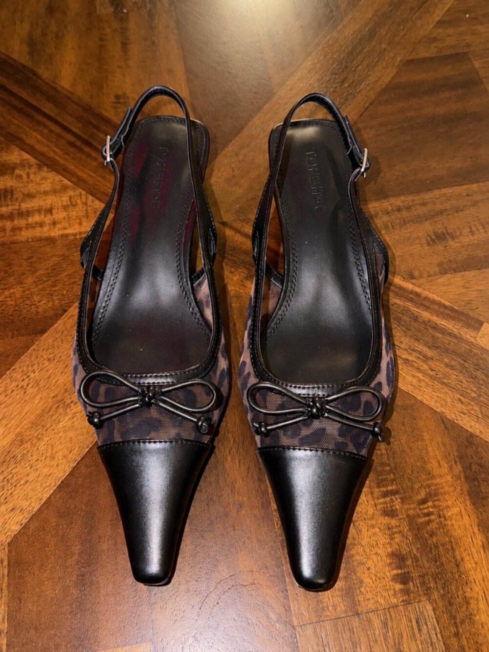 opshop Leopard Mesh Cap Toe Slingback Kitten Heels Black